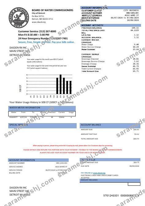 United States Board of water commissioners water business utility bill in Word and PDF formats